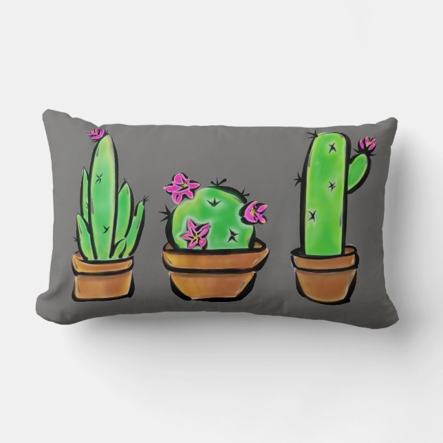 Elegant boho Cactus cacti succulents  Lumbar Cushion (Front)
