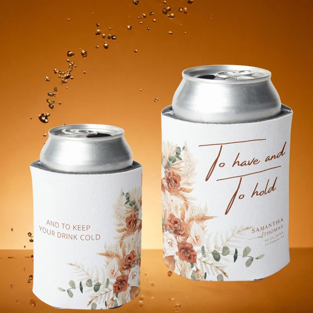 Elegant Boho-Chic Bright Bold Terracotta Wedding Can Cooler (Creator Uploaded)