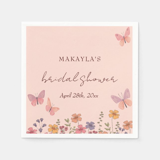 Elegant boho chic Butterflies flower Bridal Shower Napkin (Front)