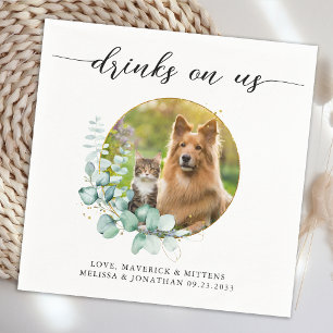 Elegant Boho Chic Drinks On Us Dog Photo Wedding Napkin
