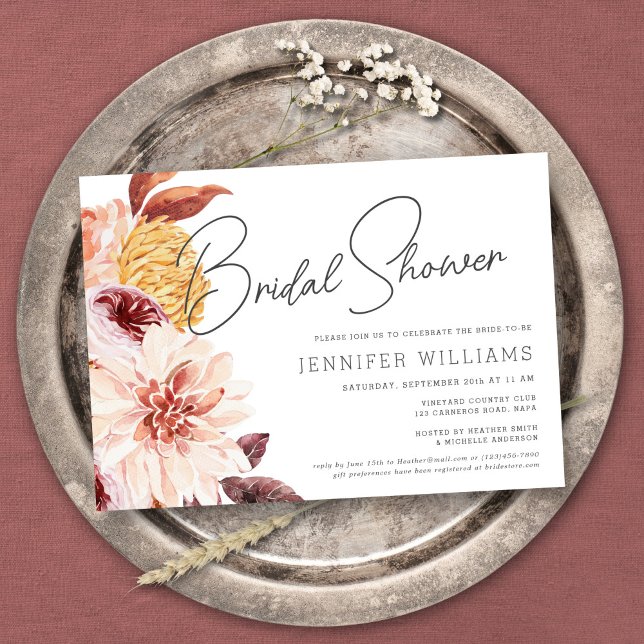 Elegant Boho Chic Floral Bridal Shower Party Invitation (Creator Uploaded)