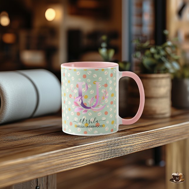 Elegant Boho Chic Floral Monogram Mug - U (Creator Uploaded)