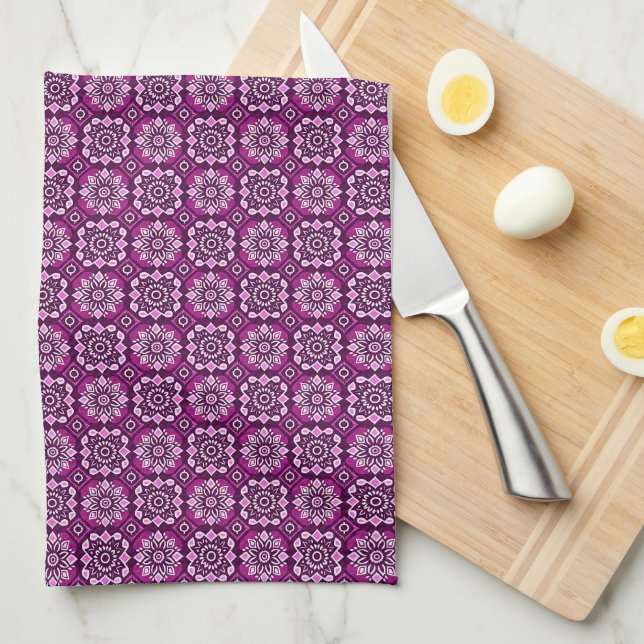 Elegant Boho Chic Geometric Floral Pattern Tea Towel (Quarter Fold)