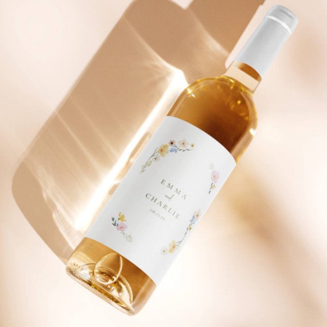 Elegant Boho Chic Pastel Flowers Wedding Wine Label (Creator Uploaded)