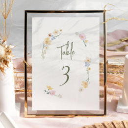Elegant Boho Chic Pastel Flowes Wedding Table Number
