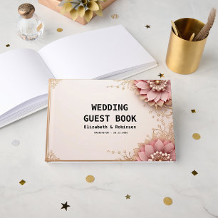 Elegant Boho Chic Pink Floral Wadding Modern Guest Book