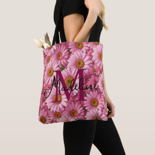 Elegant boho chic pink florals pink daisies  tote bag