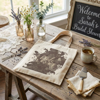 Elegant Boho Chic Typography Floral Bridal Shower Tote Bag