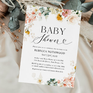 Elegant Boho Chic Watercolor Baby Shower Invitation
