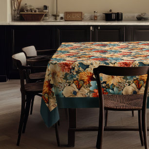 Elegant Boho colourful wild flowers and butterflie Tablecloth