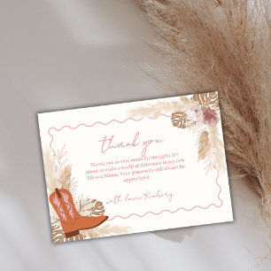 Elegant Boho Cowgirl Boots Pampas Baby Shower Thank You Card