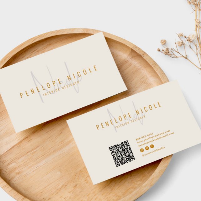Elegant Boho Cream QR Code Modern Trendy Unique Business Card (Creator Uploaded)
