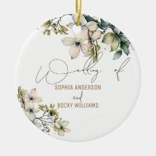 Elegant Boho Cute Wildflower Floral wedding card Ceramic Tree Decoration