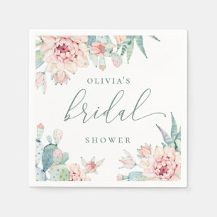 Elegant Boho Desert Bridal Shower   Cactus Floral Napkin