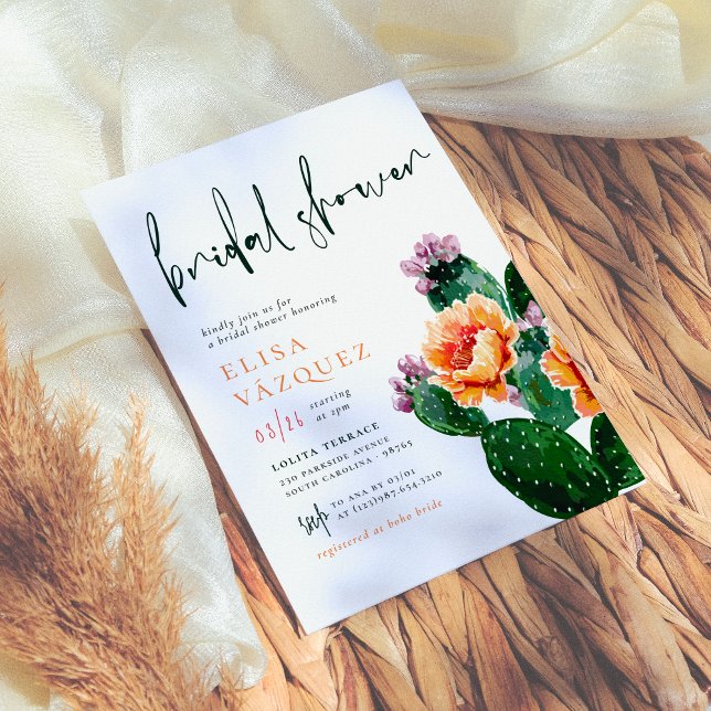 Elegant Boho Desert Cactus & Flowers Bridal Shower Invitation (Creator Uploaded)