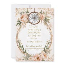 Elegant Boho Dreamcatcher Floral Save the Date Car