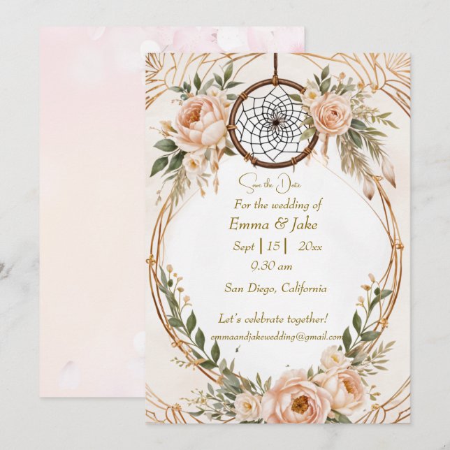 Elegant Boho Dreamcatcher Floral Save the Date Car Holiday Card (Front/Back)