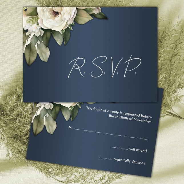 Elegant Boho Dusty Blue and Roses Wedding RSVP Card (Creator Uploaded)