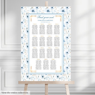Elegant Boho Dusty Blue Gold Glitter Seating Chart