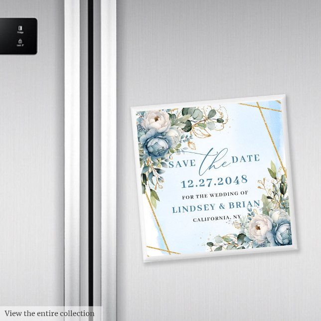 Elegant Boho Dusty Blue Peony Floral Save the Date Magnet (Elegant Dusty Blue Peony Floral Save the Date Magnet)