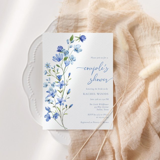Elegant Boho Dusty Blue Wildflower Couples Shower Invitation (Creator Uploaded)
