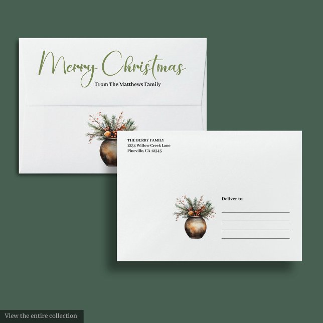 Elegant Boho Earthy Neutral Christmas Card Mailer Envelope (Elegant Boho Earthy Neutral Christmas Card Mailer)