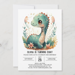 Elegant Boho Editable Dinosaur Birthday Invitation