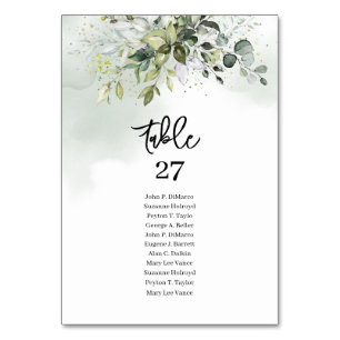 Elegant Boho Eucalyptus greenery branches gold Table Number