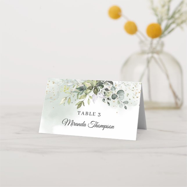 Elegant boho eucalyptus greenery gold frame place card (Front)
