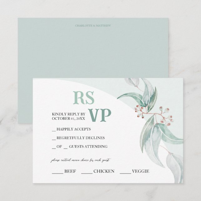Elegant Boho Eucalyptus Watercolor Art RSVP Card (Front/Back)