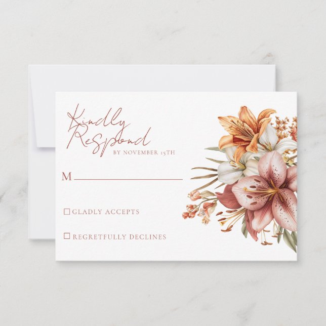 Elegant Boho Fall Floral Wedding RSVP Cards (Front)