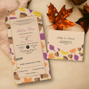 Elegant Boho Fall in Love Autumn Floral Wedding All In One Invitation