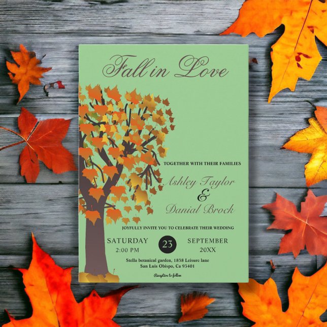 Elegant Boho Fall in Love Tree Sage Autumn Wedding Invitation (Creator Uploaded)