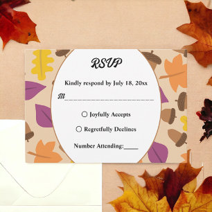 Elegant Boho Fall Leaves Autumn Floral Wedding RSVP Card