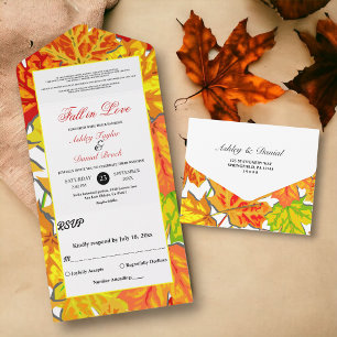 Elegant Boho Fall Leaves Country Floral Wedding All In One Invitation