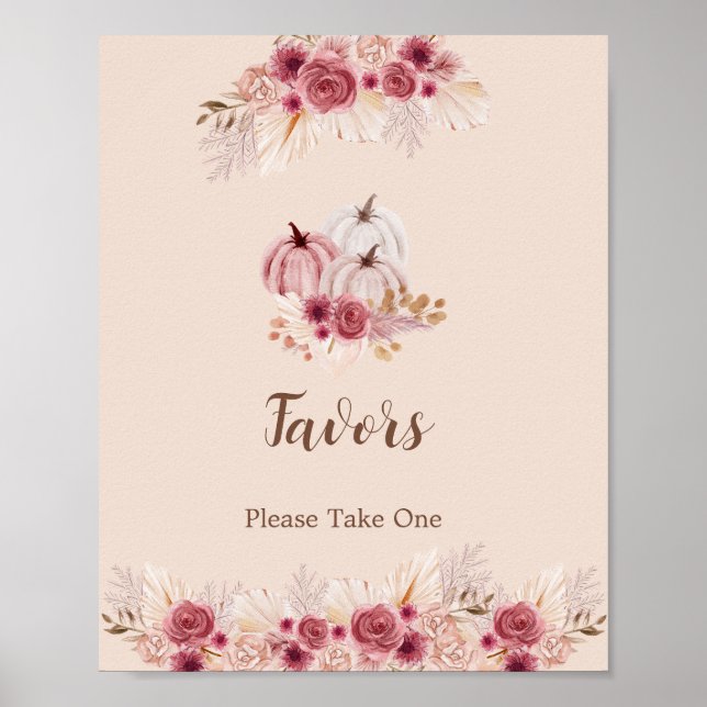 Elegant Boho Fall Pumpkin Favors Please Take One Poster (Front)