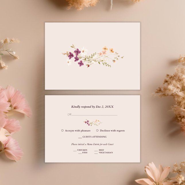 Elegant Boho Fall Wildflower Wedding RSVP Card (Creator Uploaded)