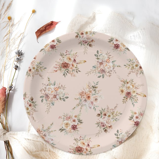 Elegant Boho Floral Baby Shower Paper Plate (Creator Uploaded)