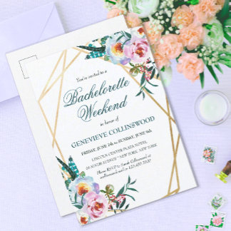 Elegant Boho Floral Bachelorette Weekend Itinerary Invitation Postcard