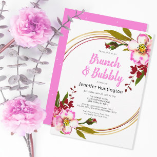 Elegant Boho Floral Berry Pink Gold Bridal Shower Invitation