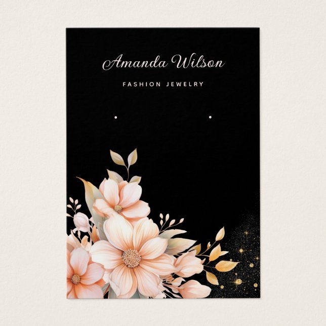 Elegant Boho floral black earring display card  (Front)