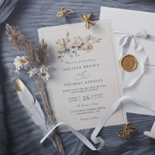 Elegant Boho Floral Botanical QR Code Wedding Invitation