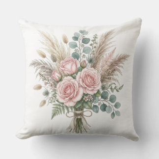 Elegant Boho Floral Bouquet Blush Pink pillow
