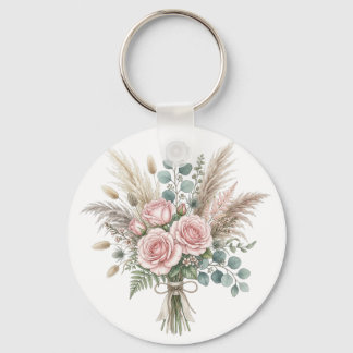 Elegant Boho Floral Bouquet Blush Pink pillow Key Ring