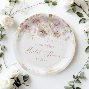 Elegant boho floral bridal shower paper plate
