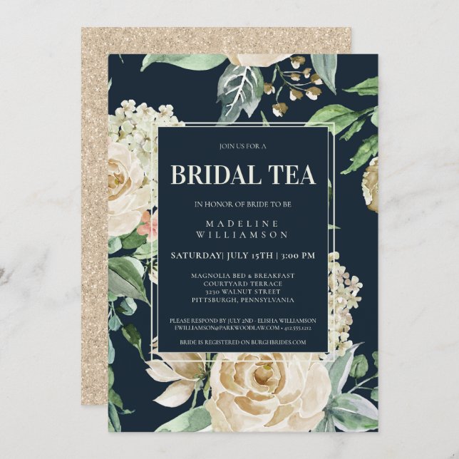 Elegant Boho Floral Bridal Tea Bridal Shower Invitation (Front/Back)
