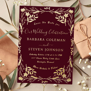 Elegant Boho Floral Bugundy Typography Wedding