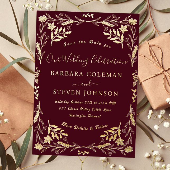 Elegant Boho Floral Bugundy Typography Wedding (Creator Uploaded)