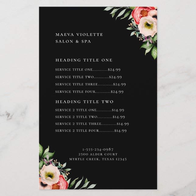 Elegant Boho Floral Business Service/Pricing Flyer (Front)