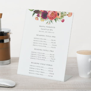 Elegant Boho Floral Business Service/Pricing Pedestal Sign